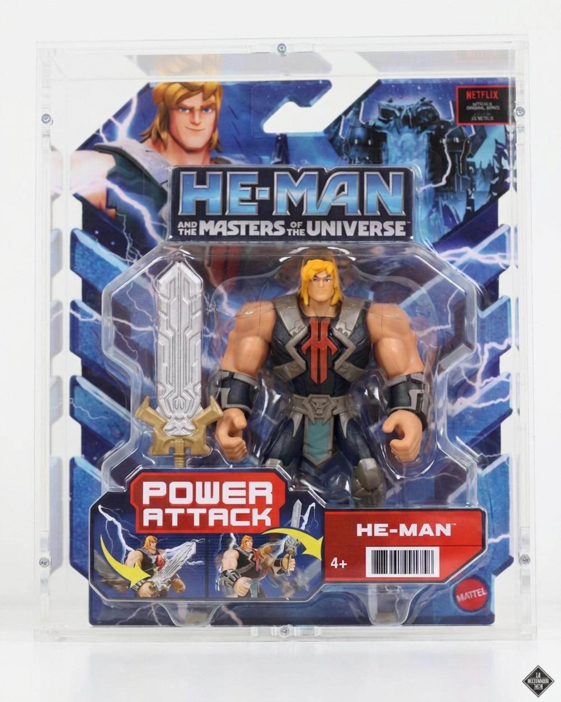 He-Man Masters CGI 2021 Power Attack figure under a Sora acrylic case