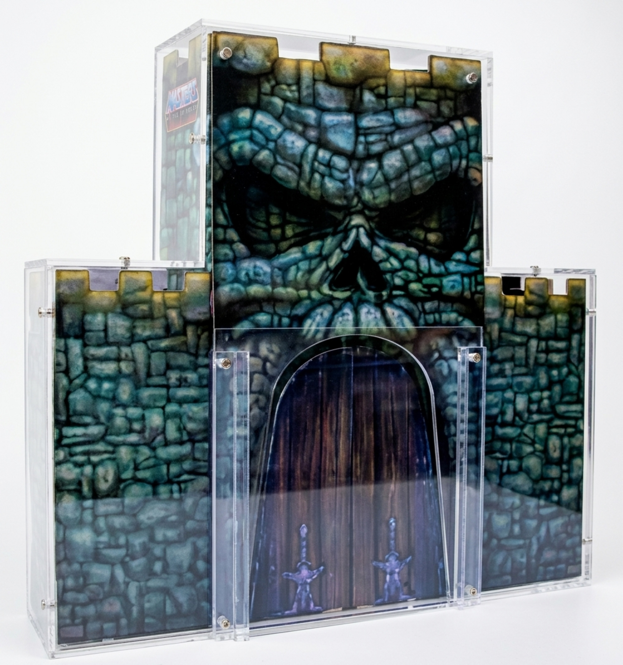 MotU Classics King Grayskull Castle case in acrylic glass against a white background