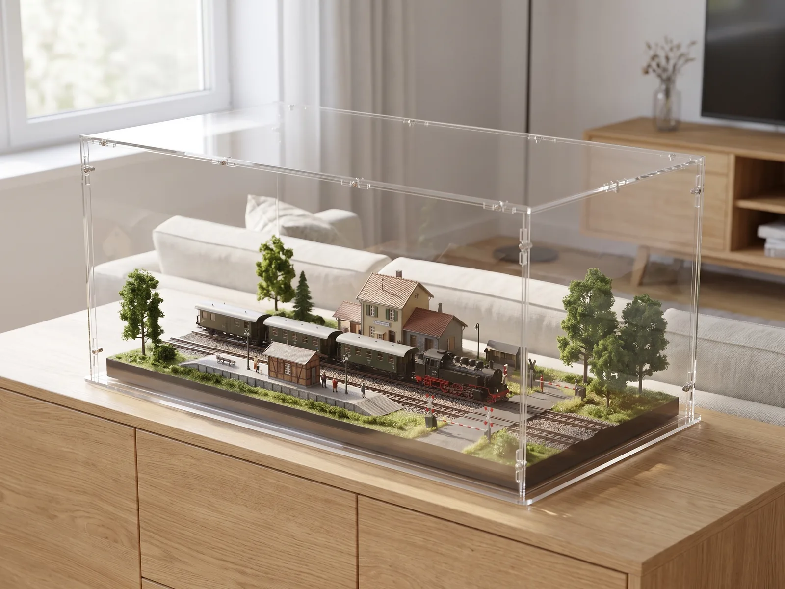 Made to measure acrylic display case for a model railway layout