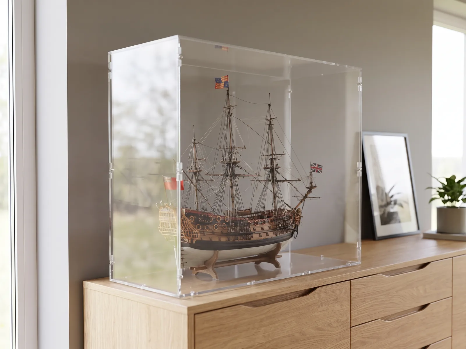 Made to measure acrylic display case for a ship model